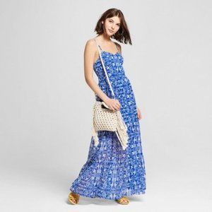 Xhilaration Blue & White Bird Flower Maxi Dress Women's Extra Small XS